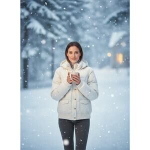 Juicy Couture Puffer Jacket Dial Hooded Bomber | Color: White/Gold | Size: M